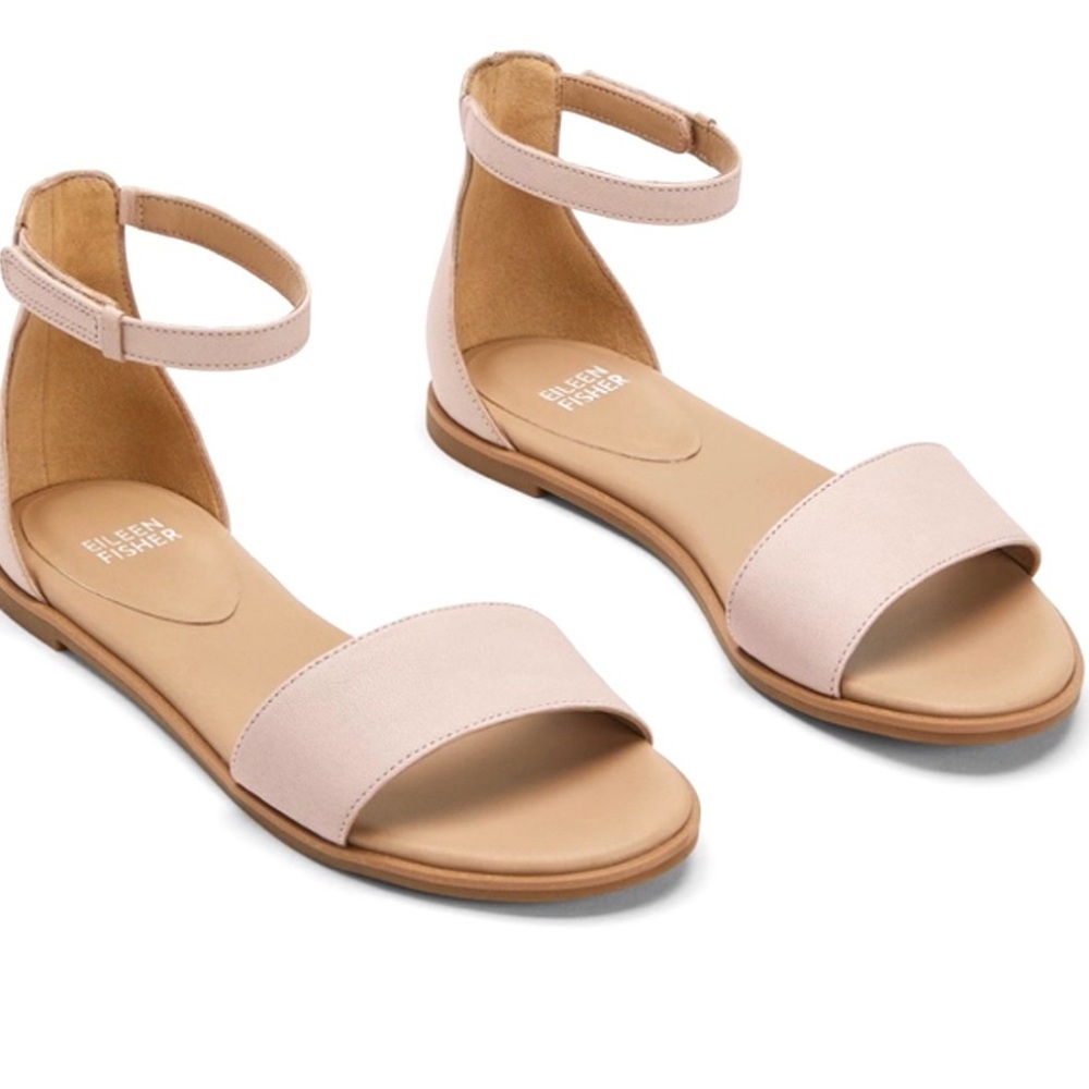 NEW! Eileen Fisher Tumbled Leather Ankle Strap Sandal